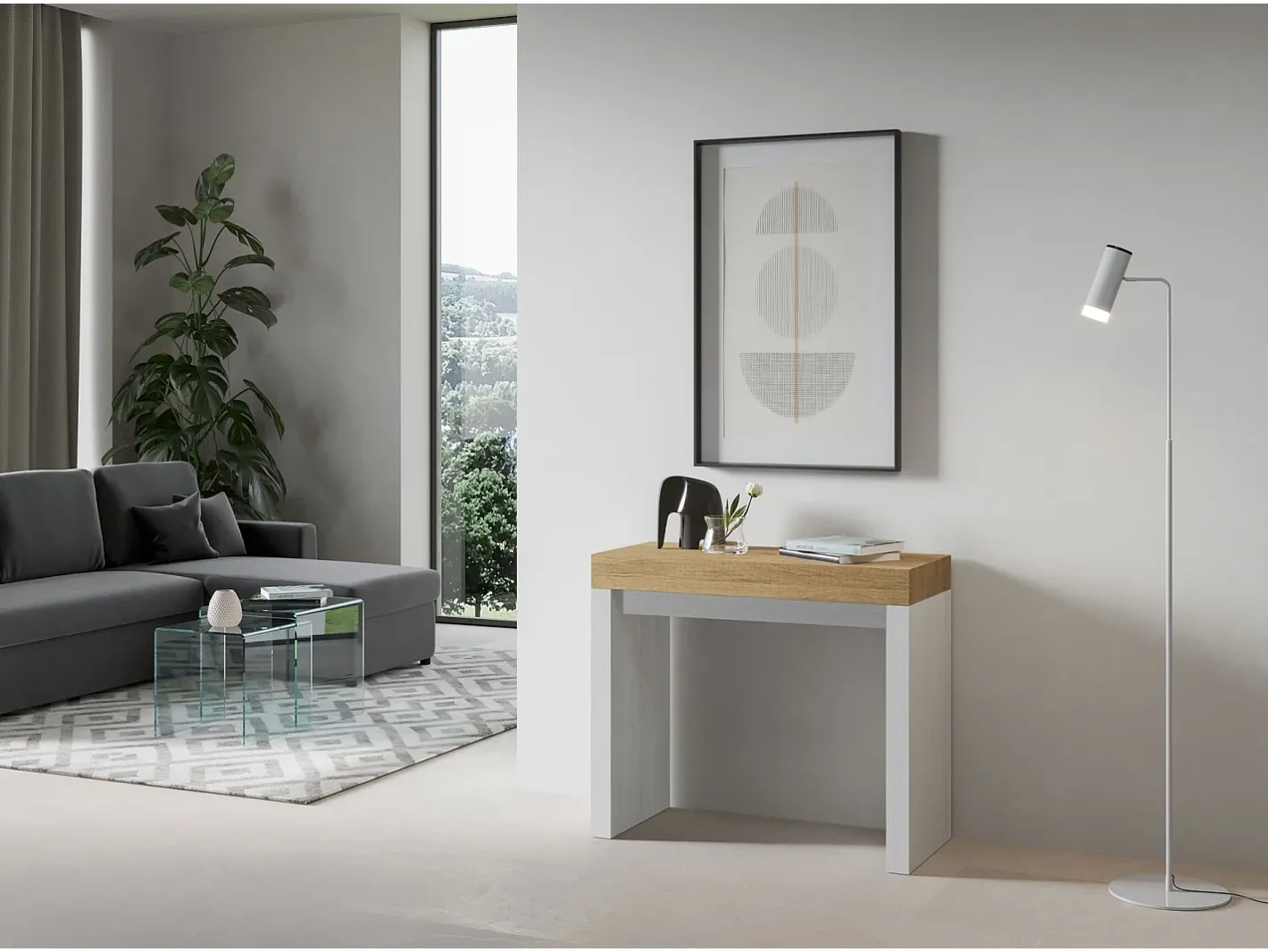 Best Mesa consola extensível 90x40/300 cm Roxell Mix plano Carvalho Natural - estrutura Cinza Branca Consola