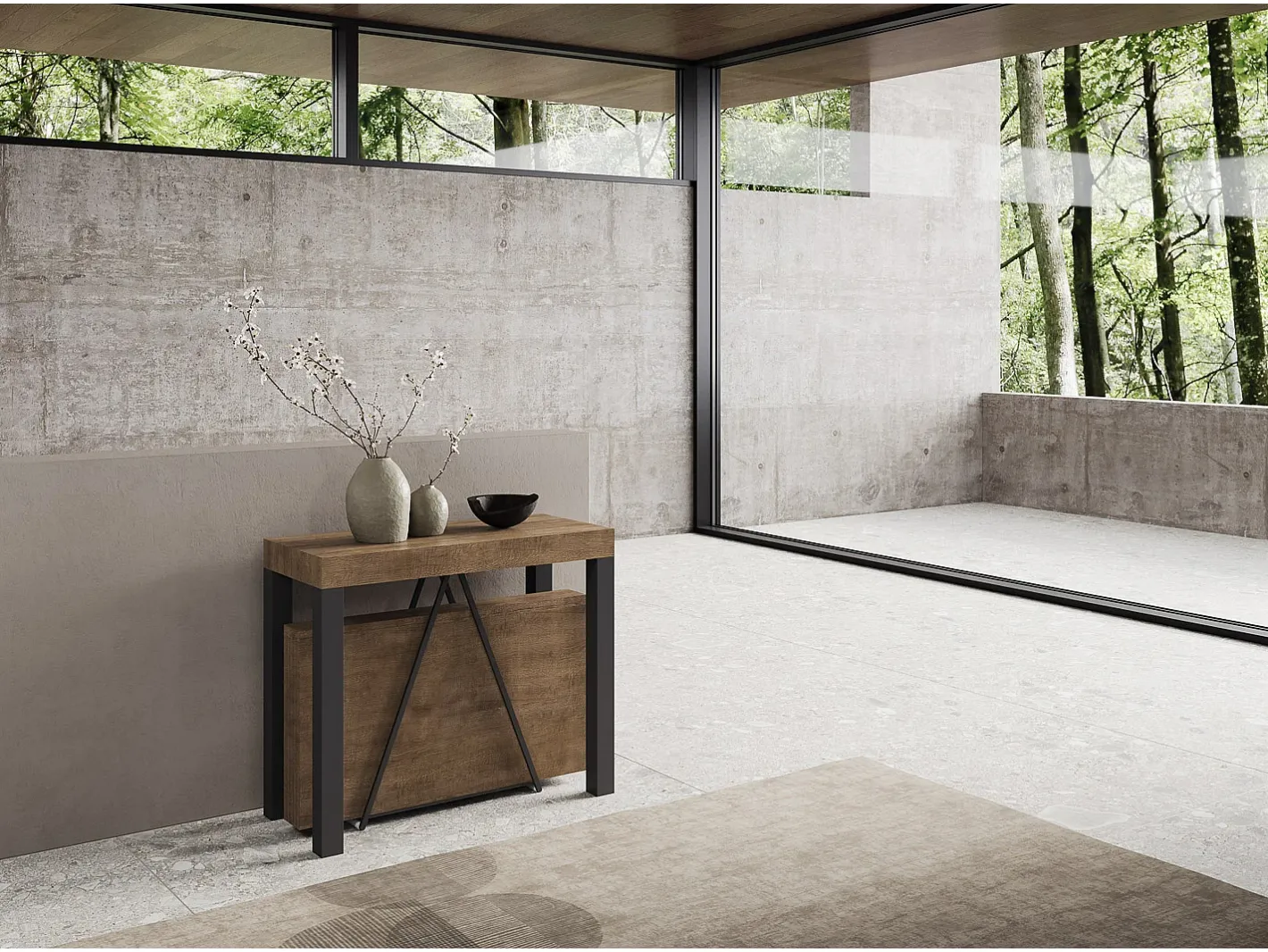 Mesa consola extensível 90x40/196 cm Tiris Small nogueira quadro antracite*Ityhome Sale