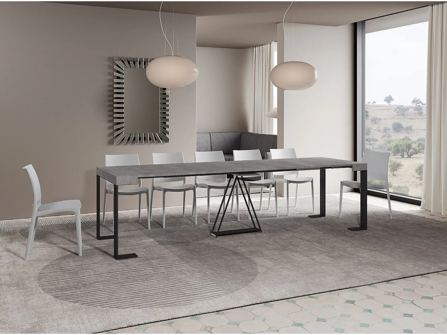 Mesa consola extensível 90x40/300cm Zamat cimento quadro antracite*Ityhome Outlet
