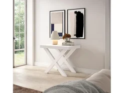 Outlet Mesa Consola Extensível, 302x90x73cm, Para 14 pessoas, Pés de madeira, Carvahlo e branco Consola