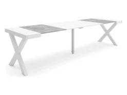 Skraut Home Consola*Mesa Consola Extensível, 302x90x73cm, Para 14 pessoas, Pés de madeira, e cinzento Branco