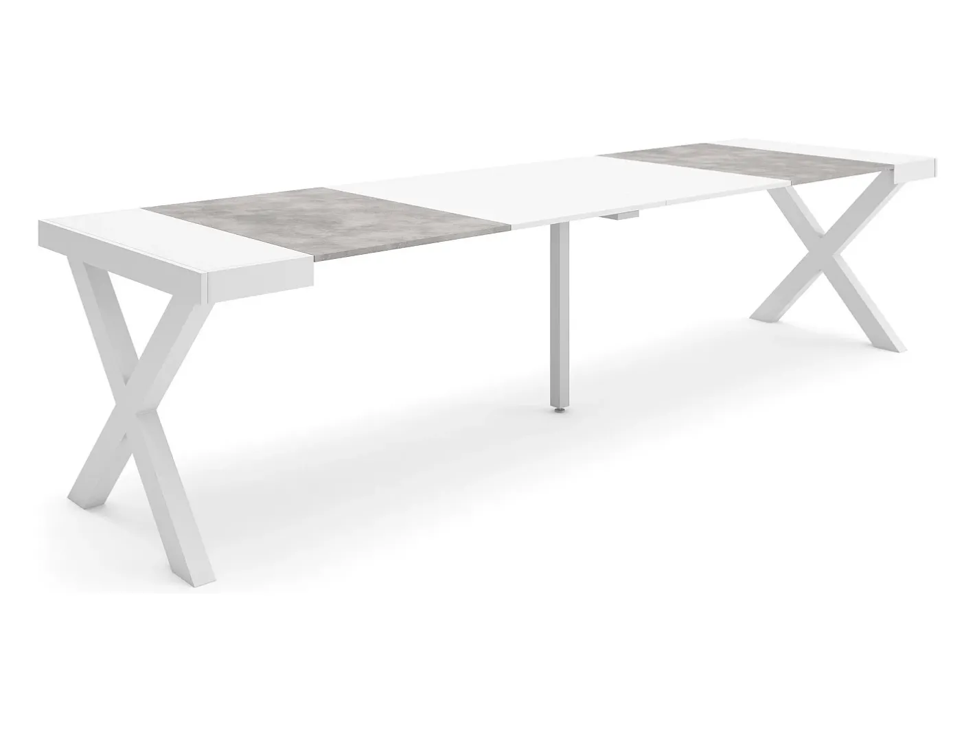 Skraut Home Consola*Mesa Consola Extensível, 302x90x73cm, Para 14 pessoas, Pés de madeira, e cinzento Branco