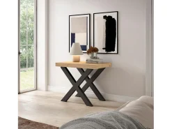 Skraut Home Consola*Mesa Consola Extensível, 302x90x73cm, Para 14 pessoas, Pés de madeira, Carvahlo Natural claro