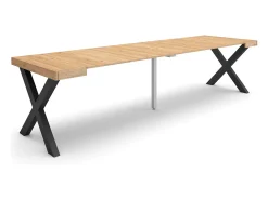 Skraut Home Consola*Mesa Consola Extensível, 302x90x73cm, Para 14 pessoas, Pés de madeira, Carvahlo Natural claro