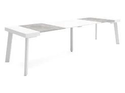 Skraut Home Consola*Mesa Consola Extensível, 302x90x73cm, Para 14 pessoas, Pés de madeira, e cinzento Branco