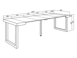 Skraut Home Consola*Mesa Consola Extensível, 262x90x73cm, Para 12 pessoas, Pés de madeira, Carvahlo Natural claro