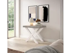 Skraut Home Consola*Mesa Consola Extensível, 222x90x73cm, Para 10 pessoas, Pés de madeira, Cimento Cinzento