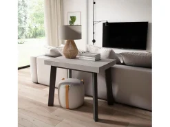 New Mesa Consola Extensível, 160x90x73cm, Para 8 pessoas, Pés de madeira, Cimento Consola