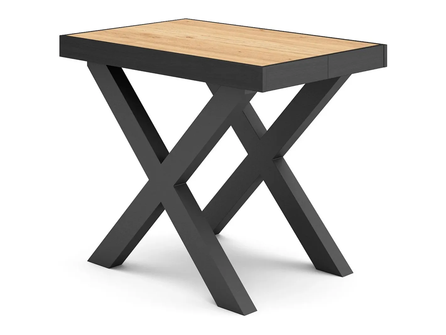 Skraut Home Consola*Mesa Consola Extensível, 302x90x73cm, Para 14 pessoas, Pés de madeira, Carvahlo e preto Natural claro