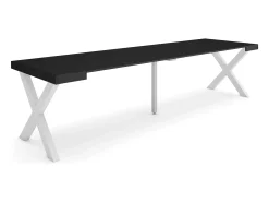Skraut Home Consola*Mesa Consola Extensível, 302x90x73cm, Para 14 pessoas, Pés de madeira, Preto