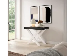 Skraut Home Consola*Mesa Consola Extensível, 302x90x73cm, Para 14 pessoas, Pés de madeira, Preto