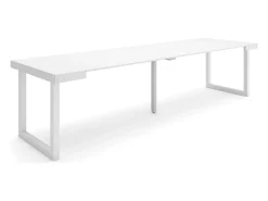 Skraut Home Consola*Mesa Consola Extensível, 302x90x73cm, Para 14 pessoas, Pés de madeira, Branco