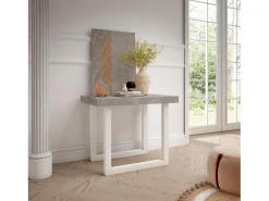 Skraut Home Consola*Mesa Consola Extensível, 302x90x73cm, Para 14 pessoas, Pés de madeira, Cimento Cinzento