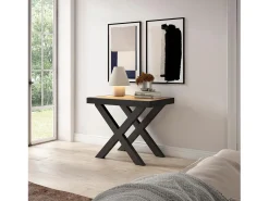 Skraut Home Consola*Mesa Consola Extensível, 262x90x73cm, Para 12 pessoas, Pés de madeira, Carvahlo e preto Natural claro