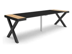 Skraut Home Consola*Mesa Consola Extensível, 262x90x73cm, Para 12 pessoas, Pés de madeira, Carvahlo e preto Natural claro