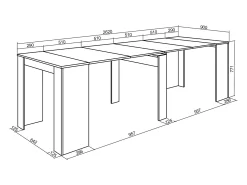 Skraut Home Consola*Mesa Consola Extensível, 262x90x77cm, Para 12 pessoas, Mesa de Jantar, Branco