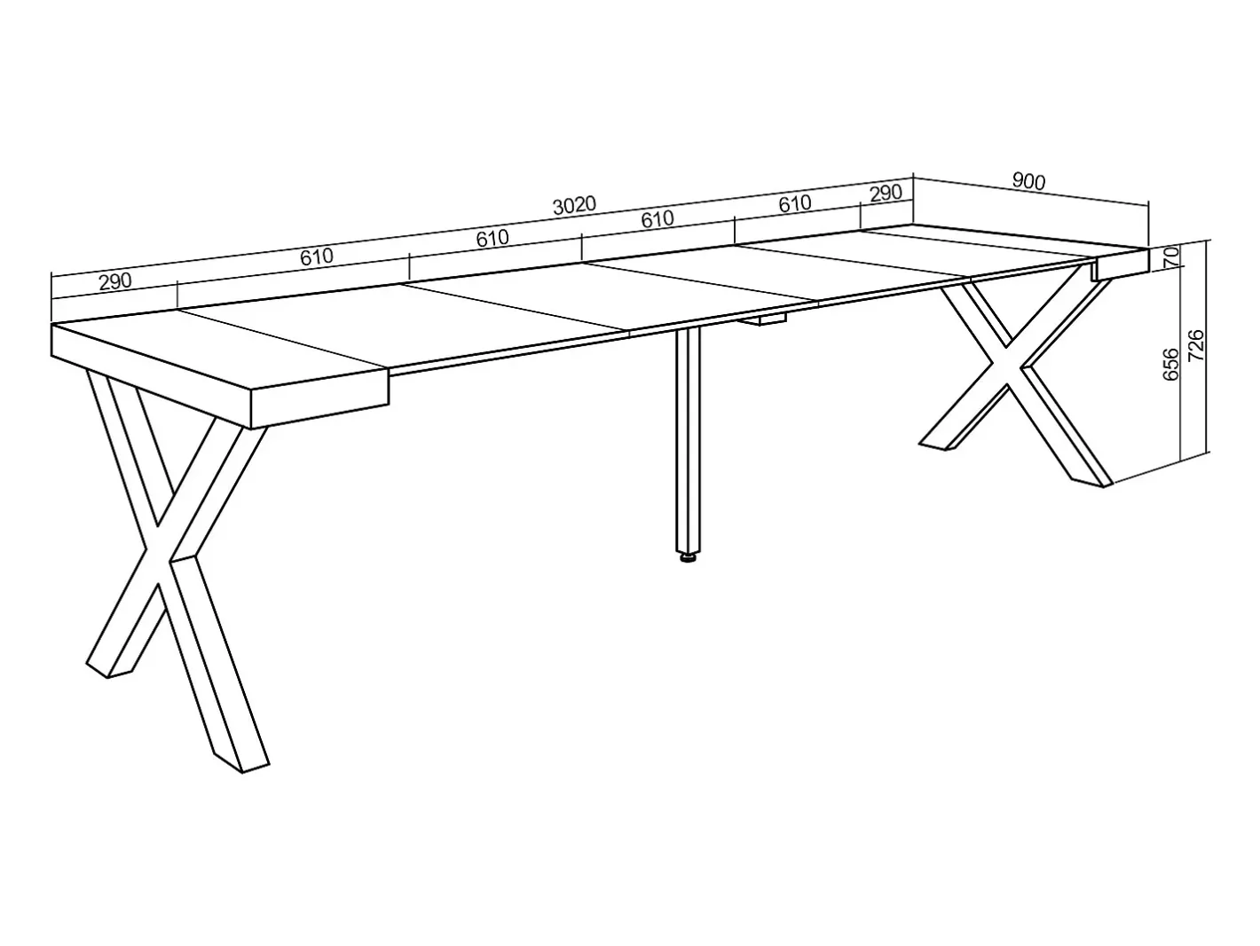 Best Mesa Consola Extensível, 302x90x73cm, Para 14 pessoas, Pés de madeira, Consola