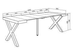 Skraut Home Consola*Mesa Consola Extensível, 222x90x73cm, Para 10 pessoas, Pés de madeira, Cimento Cinzento
