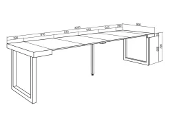 Skraut Home Consola*Mesa Consola Extensível, 302x90x73cm, Para 14 pessoas, Pés de madeira, Carvahlo e branco Natural claro