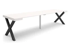 Skraut Home Consola*Mesa Consola Extensível, 302x90x73cm, Para 14 pessoas, Pés de madeira, Branco