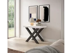 Skraut Home Consola*Mesa Consola Extensível, 302x90x73cm, Para 14 pessoas, Pés de madeira, Branco