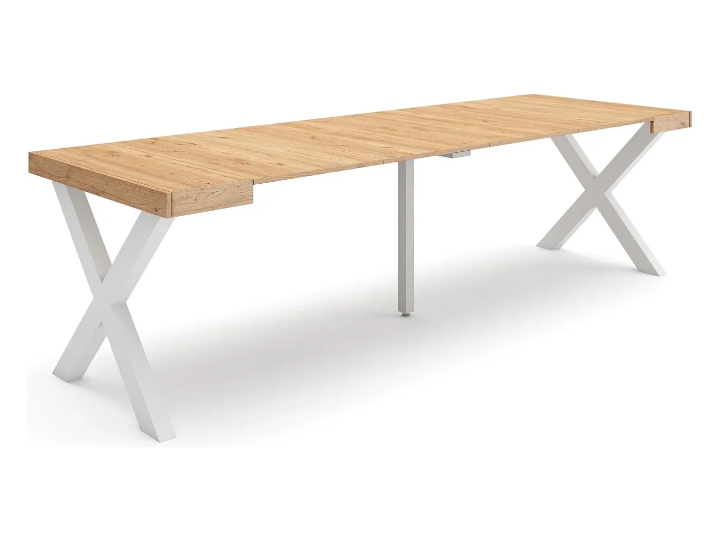 New Mesa Consola Extensível, 262x90x73cm, Para 12 pessoas, Pés de madeira, Carvahlo Consola