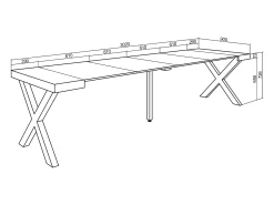 Skraut Home Consola*Mesa Consola Extensível, 302x90x73cm, Para 14 pessoas, Pés de madeira, Carvahlo Natural claro