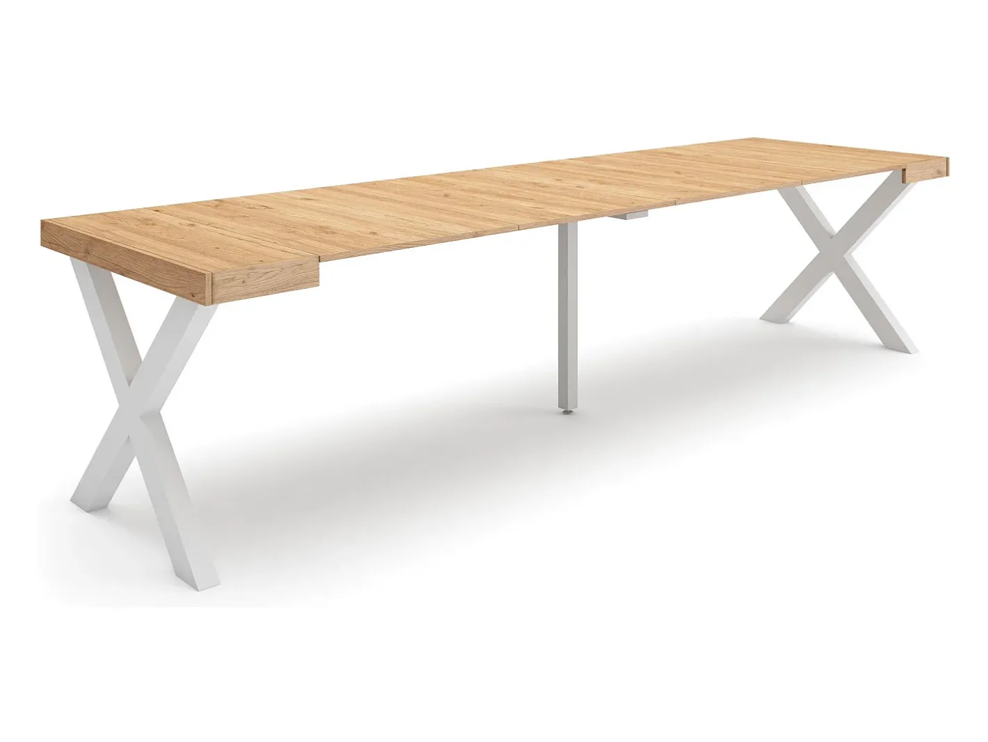 Skraut Home Consola*Mesa Consola Extensível, 302x90x73cm, Para 14 pessoas, Pés de madeira, Carvahlo Natural claro