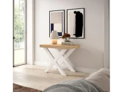 Skraut Home Consola*Mesa Consola Extensível, 302x90x73cm, Para 14 pessoas, Pés de madeira, Carvahlo Natural claro