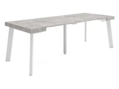 Skraut Home Consola*Mesa Consola Extensível, 222x90x73cm, Para 10 pessoas, Pés de madeira, Cimento Cinzento
