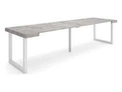Skraut Home Consola*Mesa Consola Extensível, 302x90x73cm, Para 14 pessoas, Pés de madeira, Cimento Cinzento