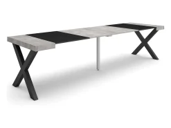 Skraut Home Consola*Mesa Consola Extensível, 302x90x73cm, Para 14 pessoas, Pés de madeira, Cimento Cinzento