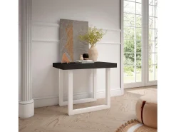 Skraut Home Consola*Mesa Consola Extensível, 302x90x73cm, Para 14 pessoas, Pés de madeira, Preto