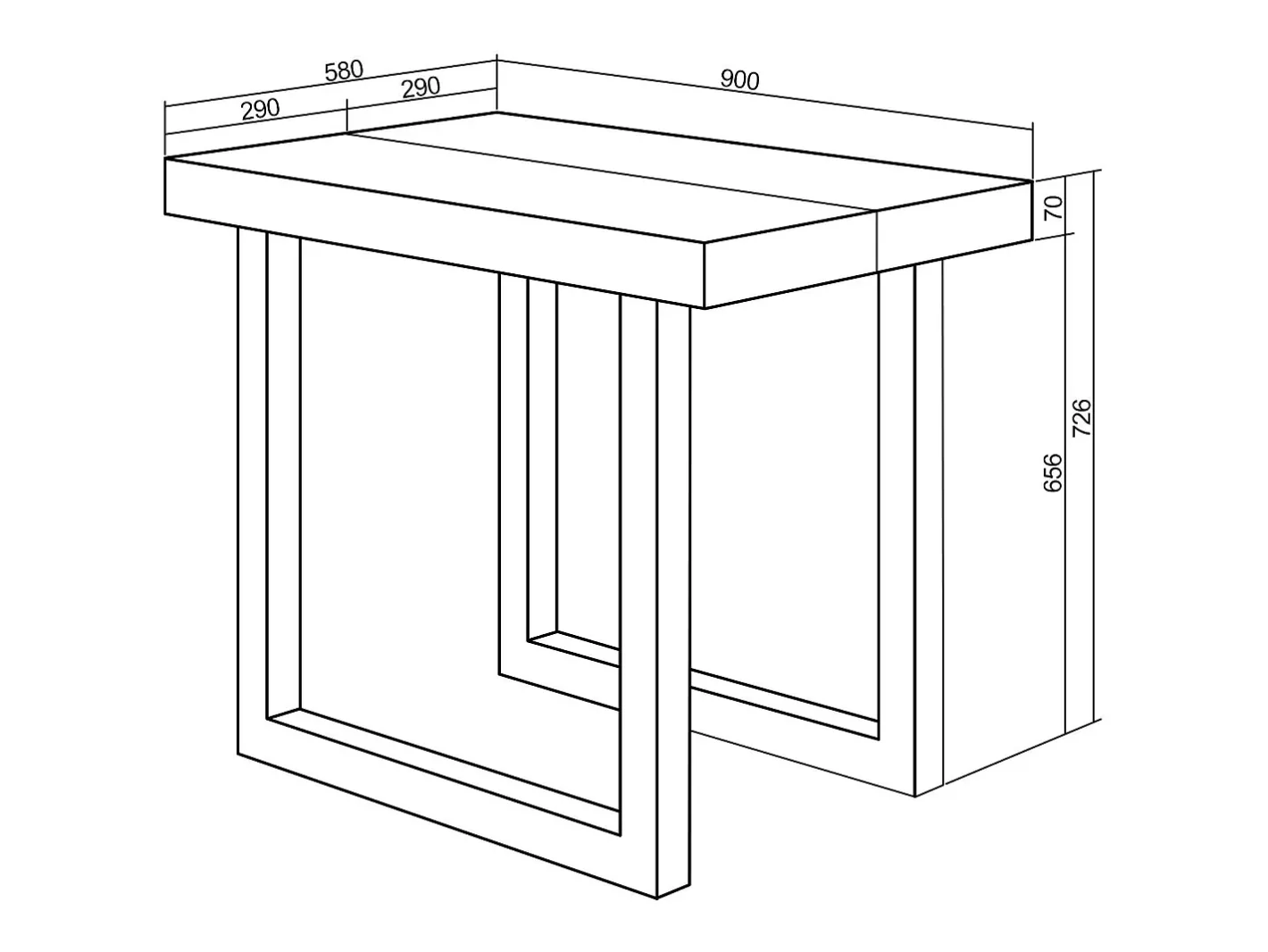 Skraut Home Consola*Mesa Consola Extensível, 302x90x73cm, Para 14 pessoas, Pés de madeira, Preto