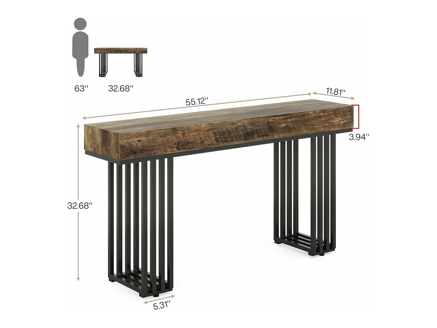 Mesa consola para entrada, mesa consola para entrada no corredor com estrutura metálica em estilo industrial elegante, mesa consola de madeira para sala de estar, entrada, corredor (140 cm, )*Tribesigns Sale