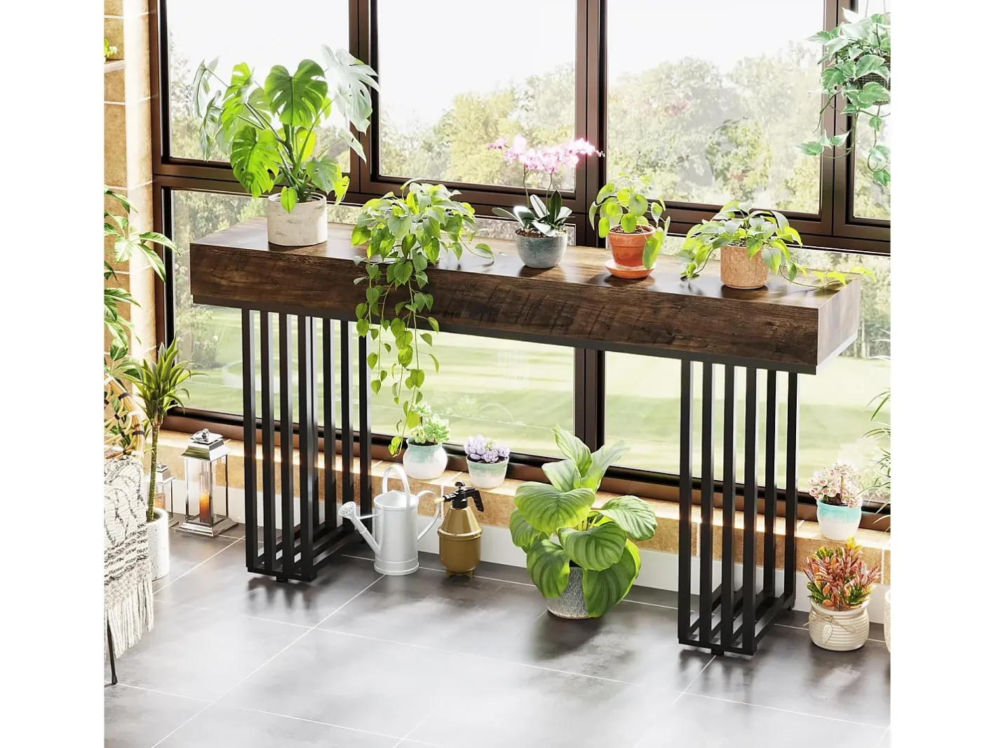Mesa consola para entrada, mesa consola para entrada no corredor com estrutura metálica em estilo industrial elegante, mesa consola de madeira para sala de estar, entrada, corredor (140 cm, )*Tribesigns Sale
