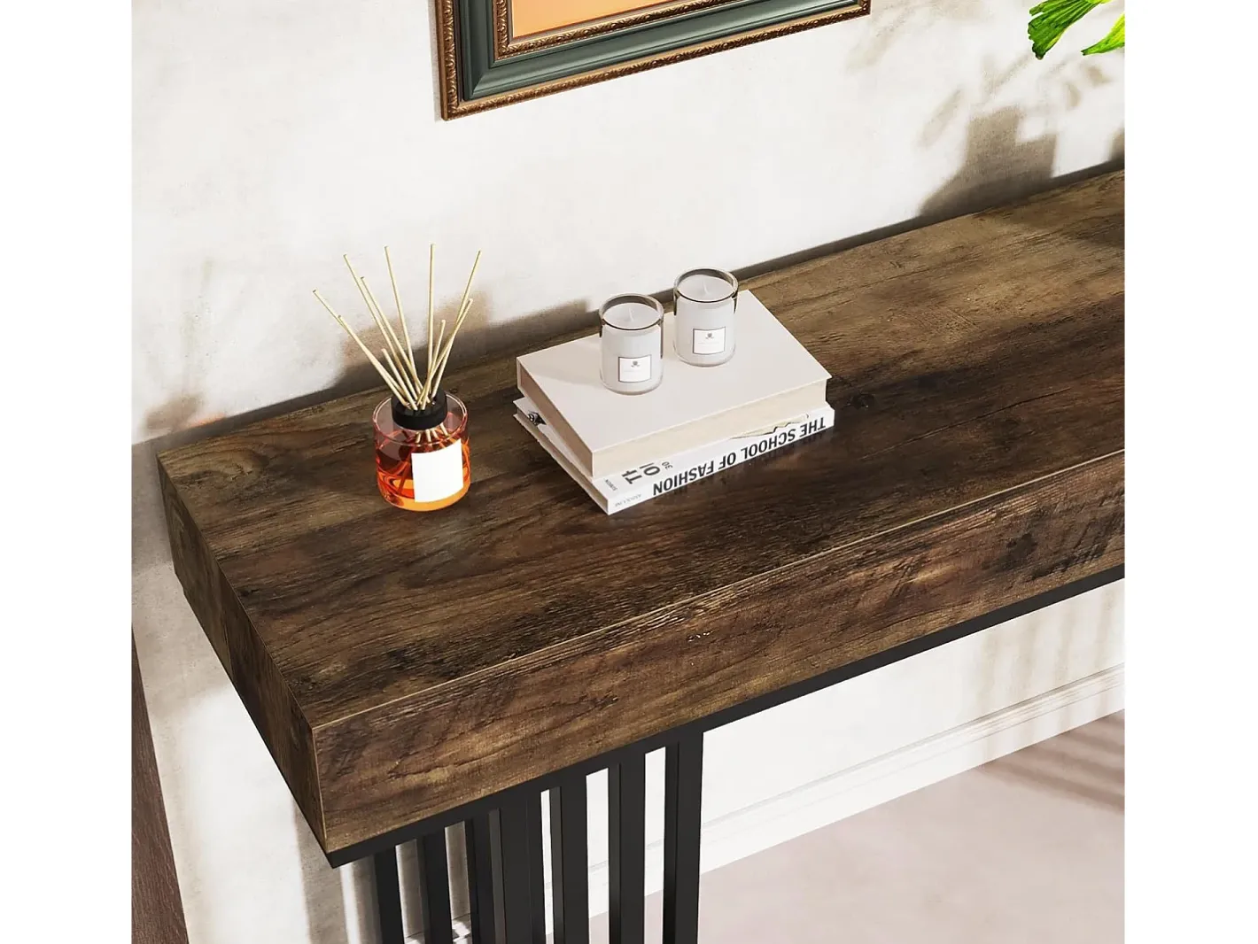 Mesa consola para entrada, mesa consola para entrada no corredor com estrutura metálica em estilo industrial elegante, mesa consola de madeira para sala de estar, entrada, corredor (140 cm, )*Tribesigns Sale