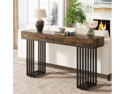 Mesa consola para entrada, mesa consola para entrada no corredor com estrutura metálica em estilo industrial elegante, mesa consola de madeira para sala de estar, entrada, corredor (140 cm, )*Tribesigns Sale