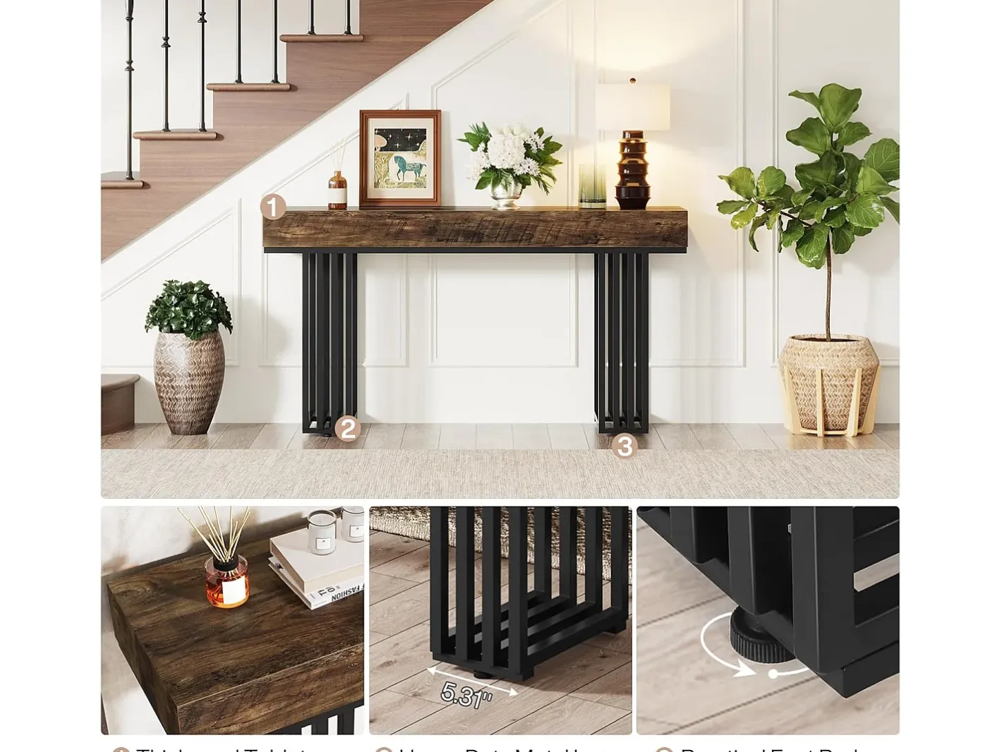 Mesa consola para entrada, mesa consola para entrada no corredor com estrutura metálica em estilo industrial elegante, mesa consola de madeira para sala de estar, entrada, corredor (140 cm, )*Tribesigns Sale