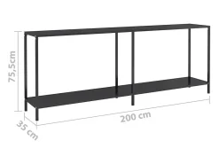 vidaxl Consola*Mesa consola 220x35x75,5 cm vidro temperado Preto