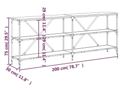 vidaxl Consola*Mesa consola 200x30x75 cm deriv. madeira/ferro carvalho sonoma Castanho