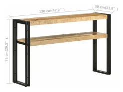 vidaxl Consola*Mesa consola 120x30x75 cm madeira de mangueira áspera Natural claro