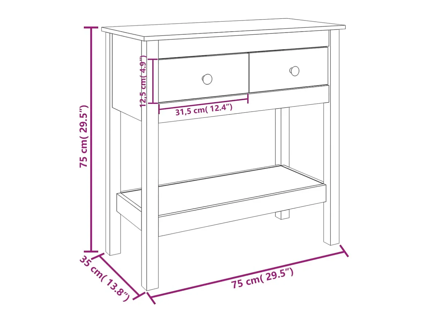 vidaxl Consola*Mesa consola 75x35x75 cm madeira de pinho maciço Natural claro