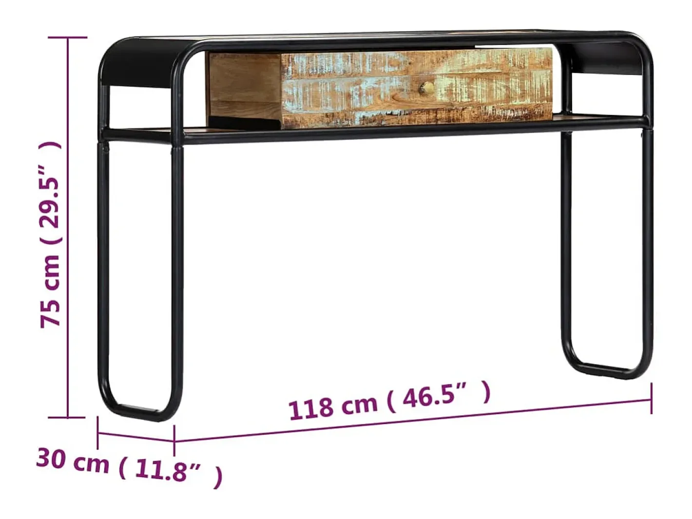 vidaxl Consola*Mesa consola 118x30x75 cm madeira recuperada maciça Natural claro
