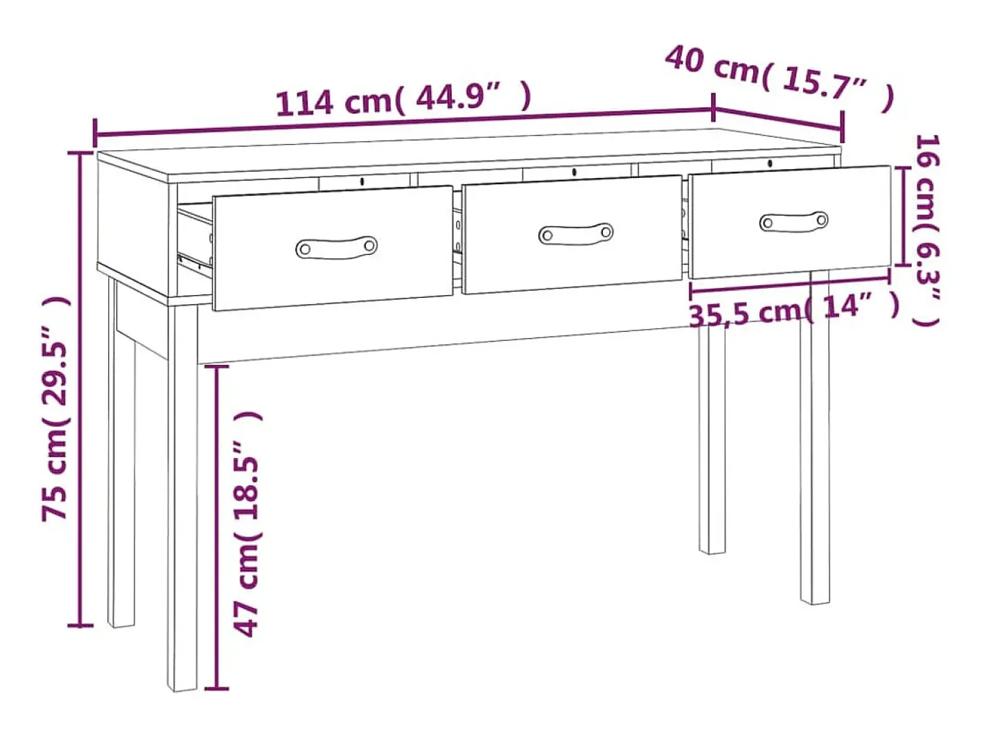 vidaxl Consola*Mesa consola 114x40x75 cm madeira de pinho maciço Natural claro