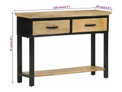 vidaxl Consola*Mesa consola 110x30x75 cm madeira de mangueira áspera maciça Natural claro