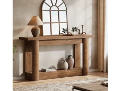 Discount Mesa console de 160 cm, com dois níveis de comprimento, mesa de corredor com armazenamento, marrom rústico Consola
