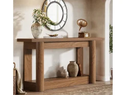 Discount Mesa console de 160 cm, com dois níveis de comprimento, mesa de corredor com armazenamento, marrom rústico Consola