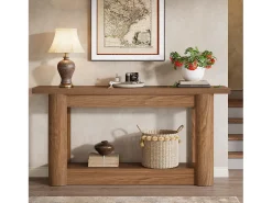 Discount Mesa console de 160 cm, com dois níveis de comprimento, mesa de corredor com armazenamento, marrom rústico Consola