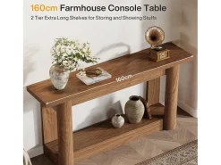 Discount Mesa console de 160 cm, com dois níveis de comprimento, mesa de corredor com armazenamento, marrom rústico Consola